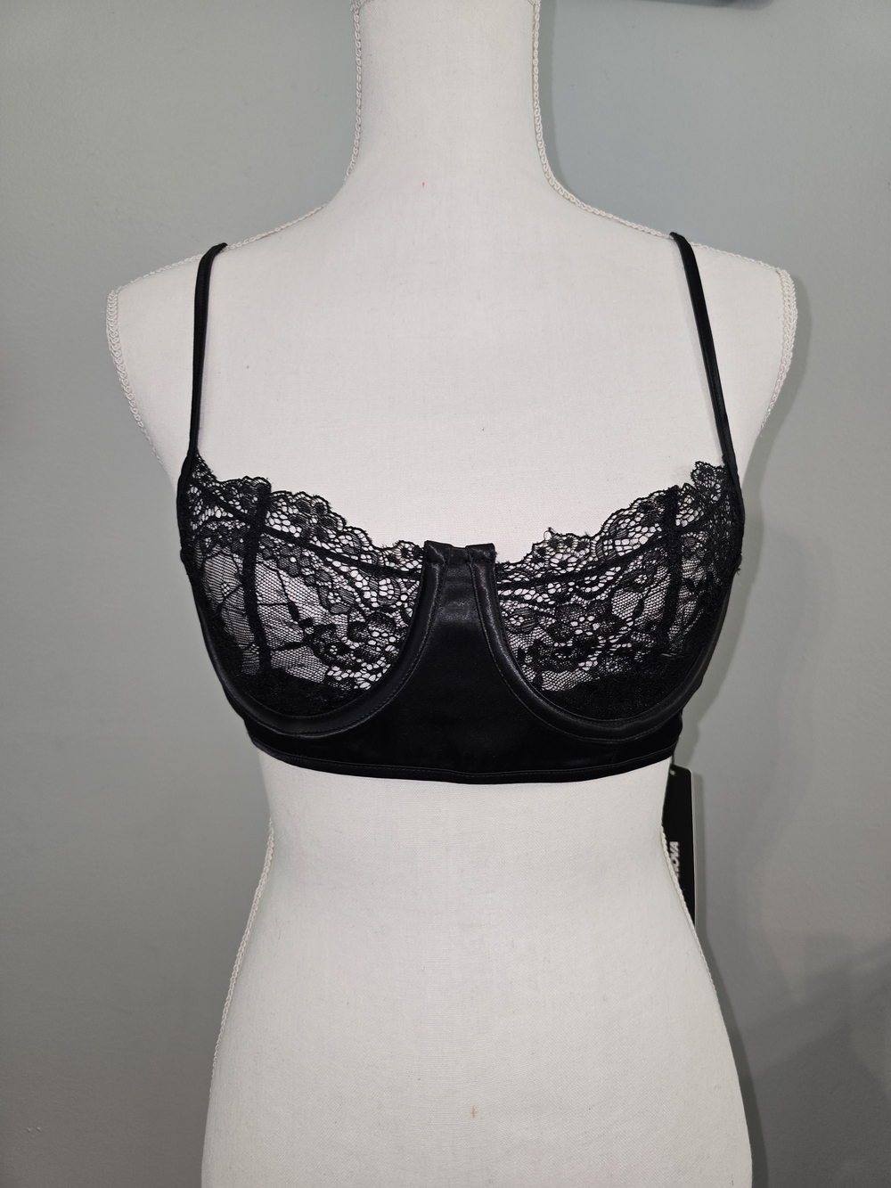 Fashion Nova Black Lace Balconette Bra with Satin Underband
